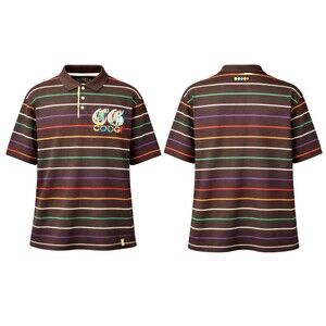 Coogi Polo Shirt Men's 2XL Brown Striped Vintage Embroidered Logos
